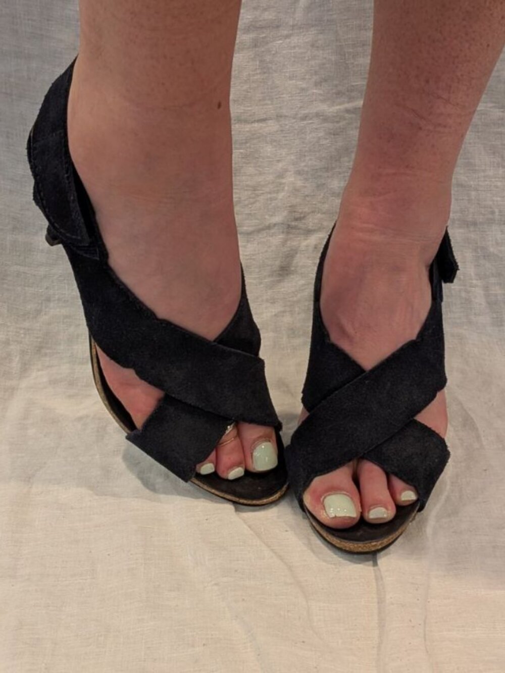 Pedro Garcia N13 5706 Navy Blue Suede Strappy Heels Made in Spain size 37.5